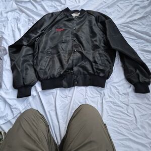 Vintage Satin Jacket Unisex XL Black Wear Guard 90s USA Truck Stop Rare